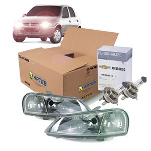 Par Farol Dianteiro Cromado + Lampadas H4 Celta 2001 A 2006 Kit Nova KIT2621
