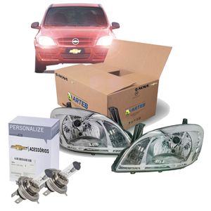 Farol Par Cromado + Lampadas H4 Prisma 2007 A 2012 Kit Nova KIT2630