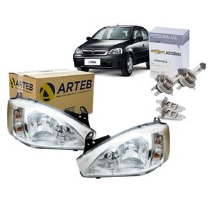 Par Farol Cromado Corsa Montana + Lampadas H7 H1 2008 A 2011 Kit Nova KIT2639