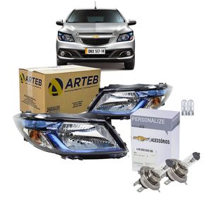 Par Farol Mascara Negra Azul + Lampadas H4 T10 Onix 2013 A 2016 Kit Nova KIT2646