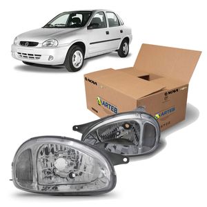 Par Farol Cromado Lente Lisa Vidro Corsa 1994 A 2010 Arteb KIT2474
