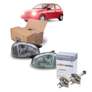 Par Farol Cromado Lente Lisa + Lampadas Classic Kit Nova KIT2617