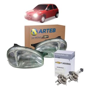 Par Farol Cromado Lente De Vidro + Lampadas H4 Corsa Kit Nova KIT2616