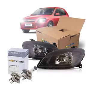 Par De Farol Mascara Negra + Lampada H4 Celta Kit Nova KIT2615