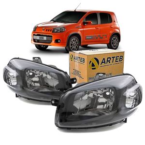 Par Farol H4 Mascara Negra Novo Uno Arteb KIT2665 160767 160768 2010 a 2014