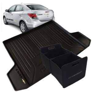 Tapete Bandeja Porta Malas + Caixa Organizadora Retrátil Prisma Peças Genuínas GM KIT2409