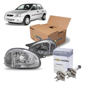 Par Farol Cromado Lente Lisa Acrílico + Lampadas H4 Classic Kit Nova KIT2620