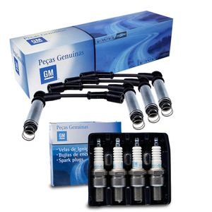 Kit Cabos + Velas Ignição  Spin 1.8 Ecoflex Spe /4 Peças Genuinas GM KIT2455