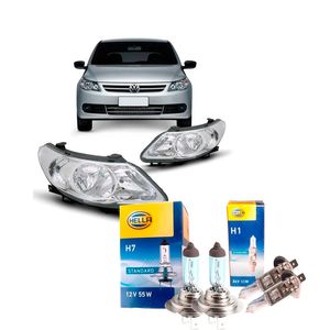 Par Farol Duplo H7/h1 Com Moldura Cromo-onix Vw Geração V Gol /voyage Arteb com Lâmpadas