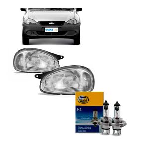 Par Farol Cromado Lente De Vidro Corsa Arteb 160179 160180 com Lâmpadas