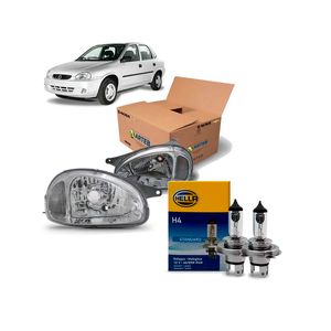 Par Farol Cromado Lente Lisa Vidro Corsa Arteb 160379 160380 com Lâmpadas