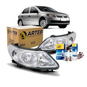 Par Farol Com Defletor Logo Vw Gol Geraçao V /voyage Arteb com Lâmpadas