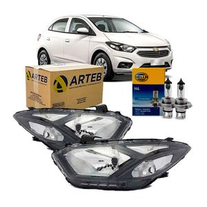 Par Farol Dianteiro Masca Negra Arteb Onix /prisma 160985 160986 com Lâmpadas