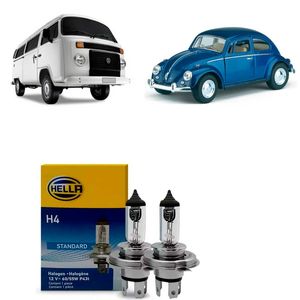 Par Lâmpadas Do Farol Dianteiro Fusca Kombi H4 Hella