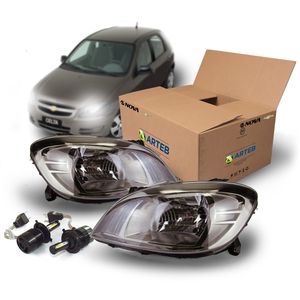 Kit Farol Dark Chrome + LED H4 Branco 6000k Prisma 2008 a 2012
