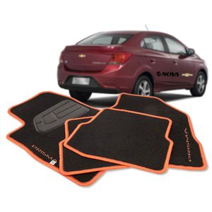 Jogo de Tapetes em carpete Detalhe Laranja Prisma 2013 a 2019 Original Chevrolet 94756345