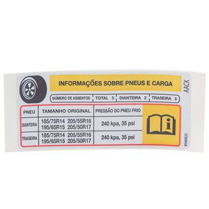 Etiqueta Informação Pressão Pneus Aro 14 E 15 Corsa Novo /onix /prisma /cobalt /meriva /spin /corsa Classic /tigra Wagon Joy Plus Sedan Hatch Original