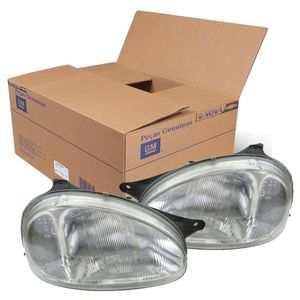 Par De Farol Cromado Com Lente Vidro Corsa Classic /corsa Pickup Wagon Original Chevrolet KIT901